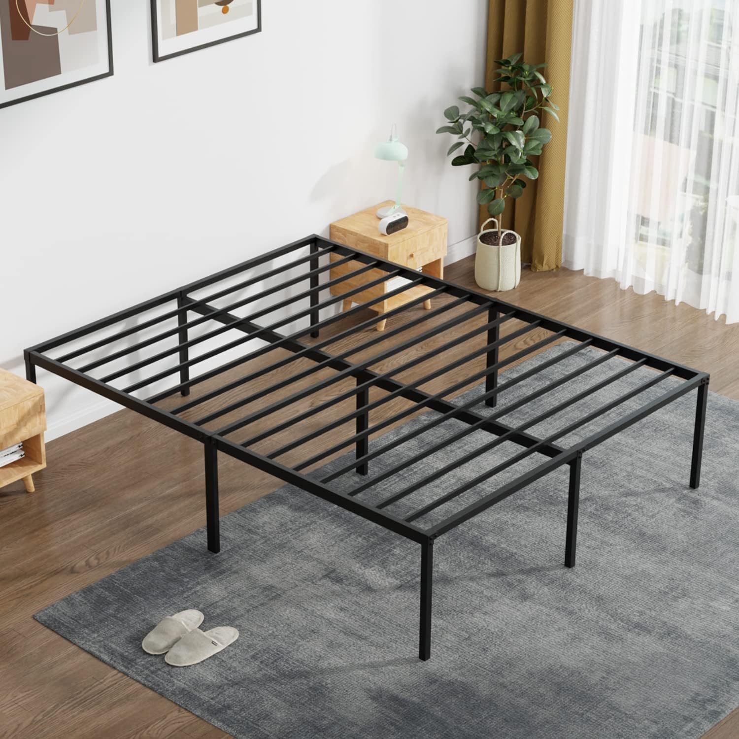 FDW Bed Frame Metal Platform Bed Frame 18 Inch High Mattress Foundation