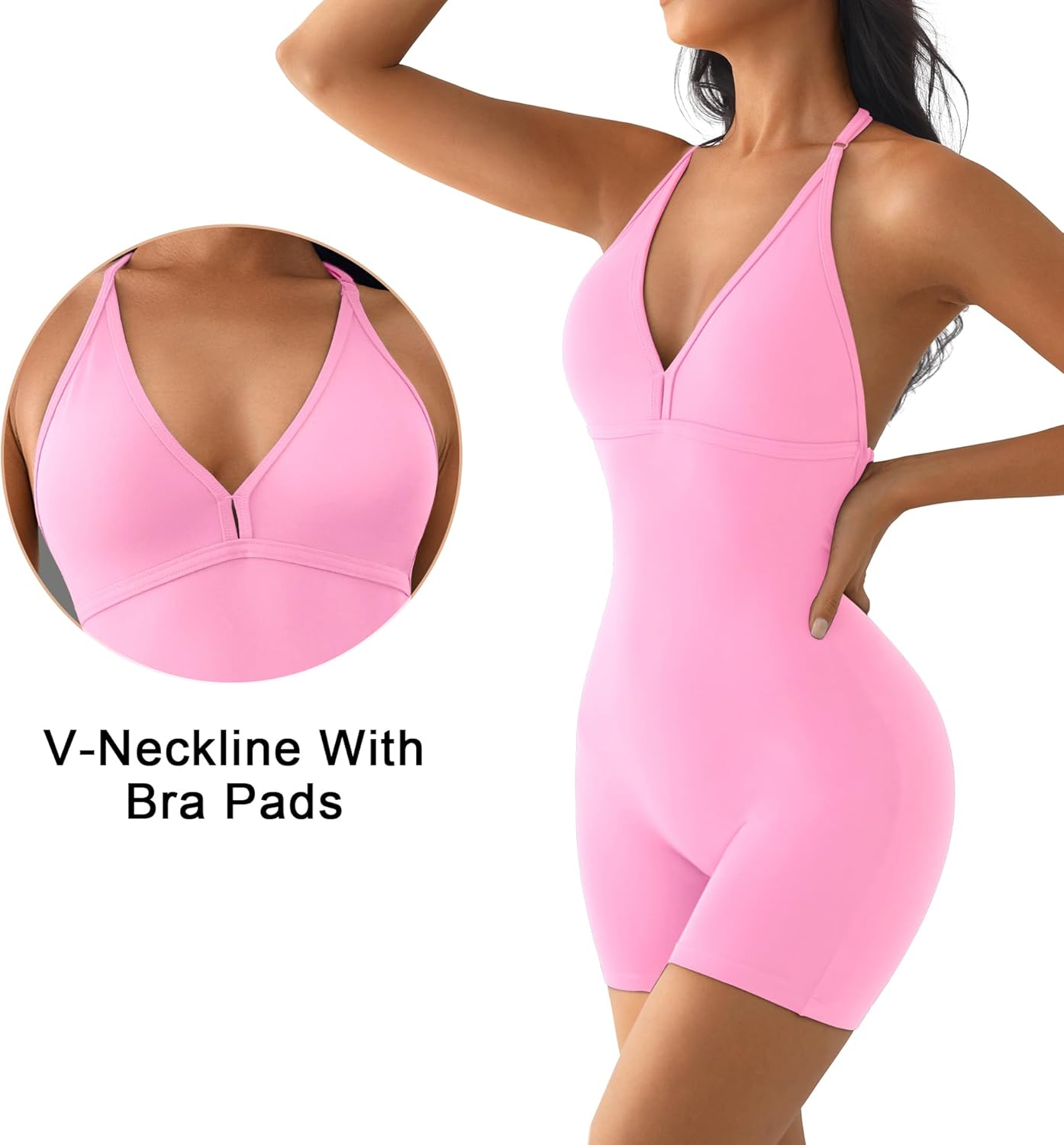 YEOREO Workout Jumpsuits Women Tummy Control Taylor V Neck Romper One Piece Sexy Backless Scrunch Butt Bodysuit - Image 2