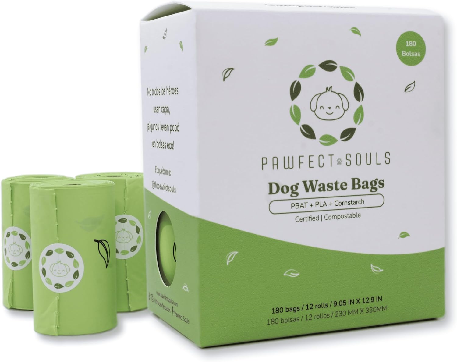 Compostable Dog Poop Bags Rolls 180 Count | Certified OK Compost HOME & BPI | Extra Thick 20 Microns, Leak-Resistant, Unscented