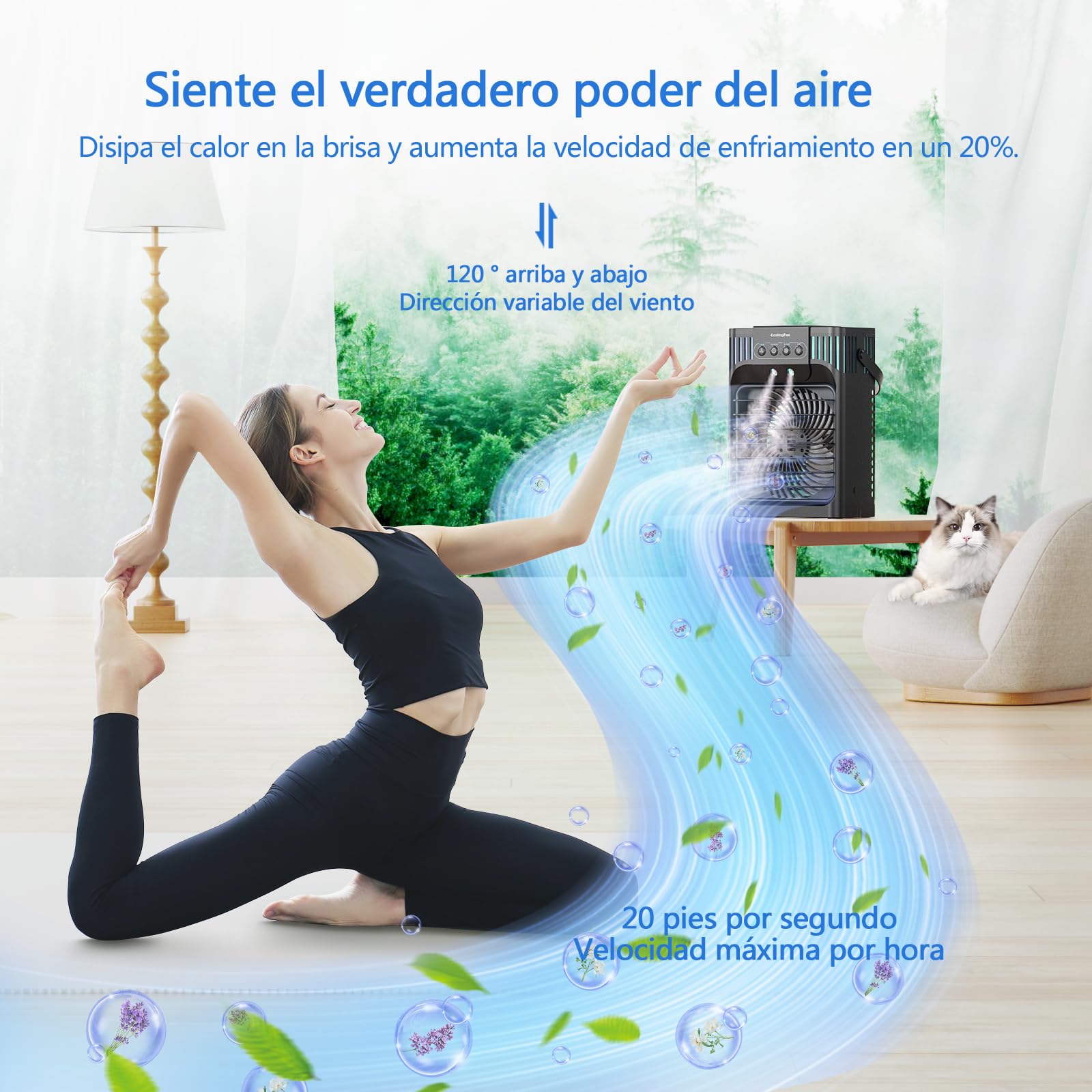 Aire Acondicionado Portatil Silencioso,1200ML Enfriador de Aire con Mando,3 Velocidades,3 Modos,2-8H Timer,7 LEDs,10W Climatizador Portatil Evaporativo para Dormitorios,Habitación,Oficina