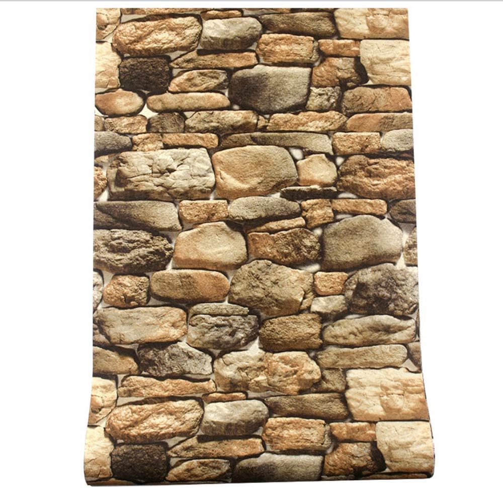 Q QIHANG Nordic Style PVC Stone Wallpaper Retro Nostalgic 3D Simulation Rock Living Room TV Background Wall Shop Decoration Restaurant Cafe Clothing Store 20.87" Wx393.7 L Non-Pasted (Brown-Yellow)