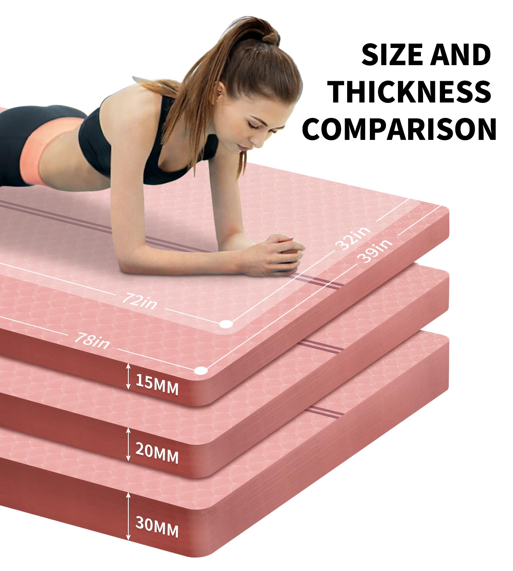 nuveti Große Trainingsmatte – 15 mm dicke Yogamatte, Workout-Matte für Fitness, Yoga, Pilates, Dehnungs- und Bodenübungen für Damen und Herren, mit Tragetasche und Tragetasche und Klettverschluss