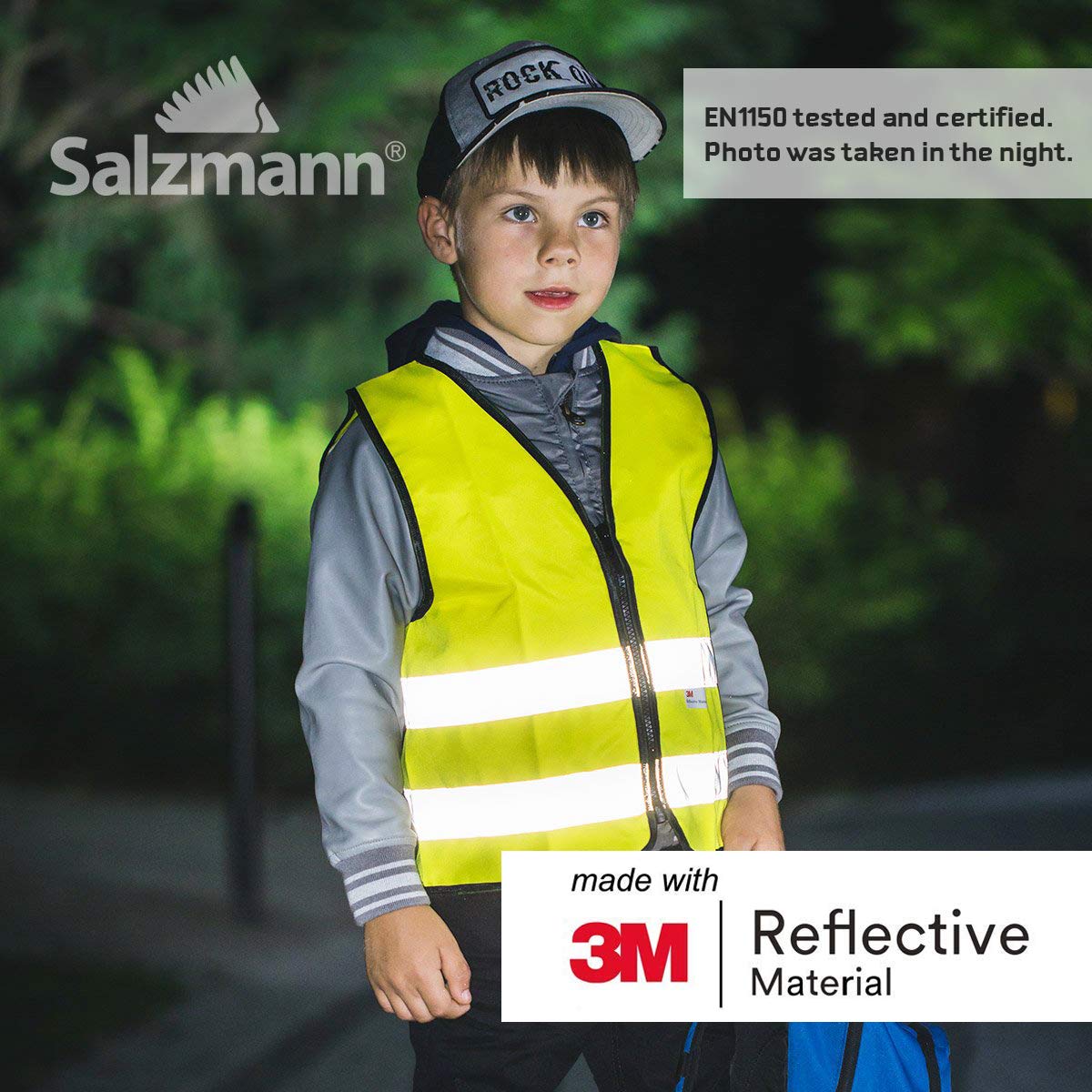 Personalisiertes farbiges Logo Salzmann 3M Kindersicherheitsweste - Hohe Sichtbarkeit 3M reflektierendes Klebeband Hochleistungs-Hochleistungsreißverschluss