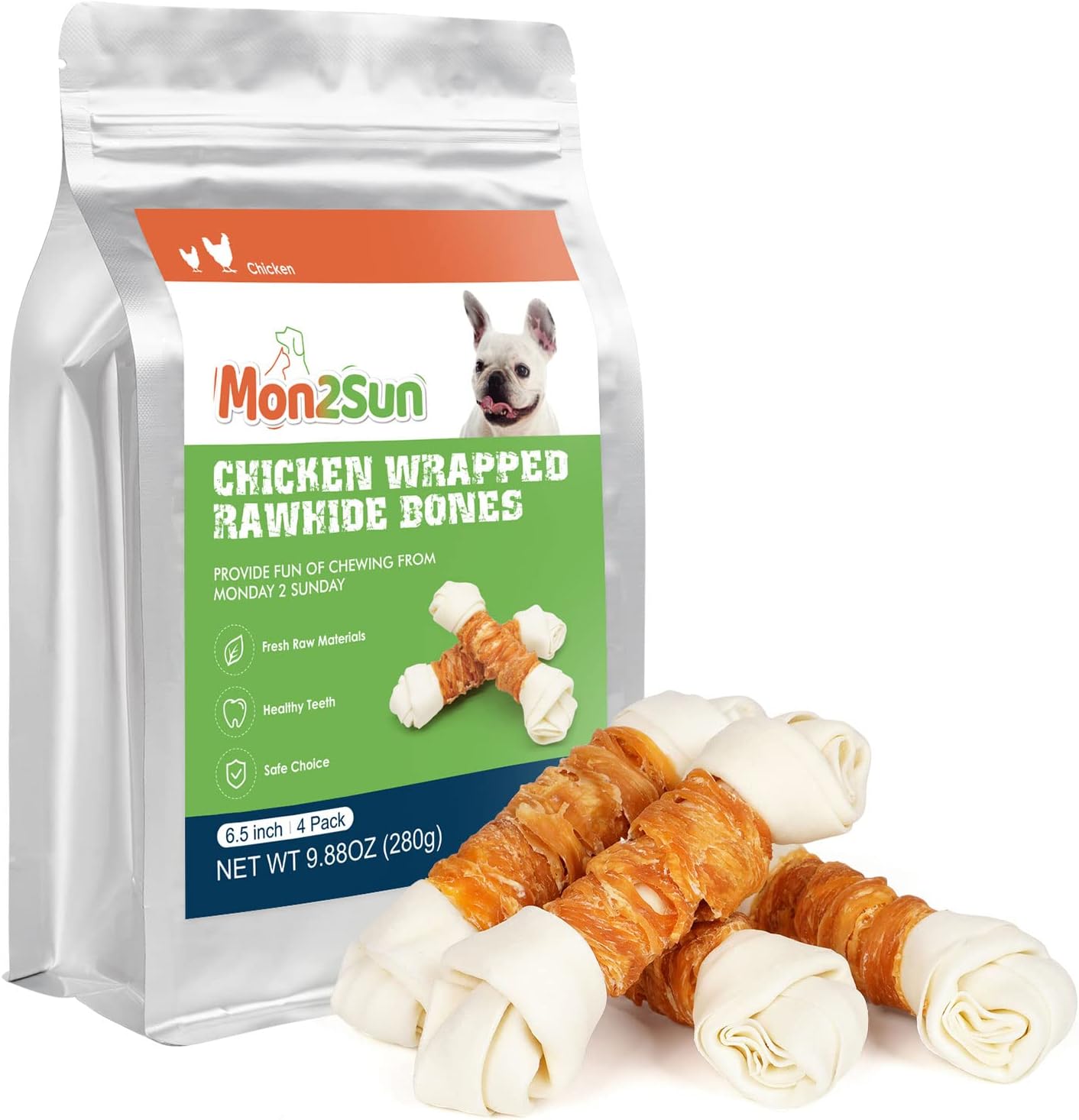 MON2SUN Dog Treats 6.5" Rawhide Bones Chicken Wrapped