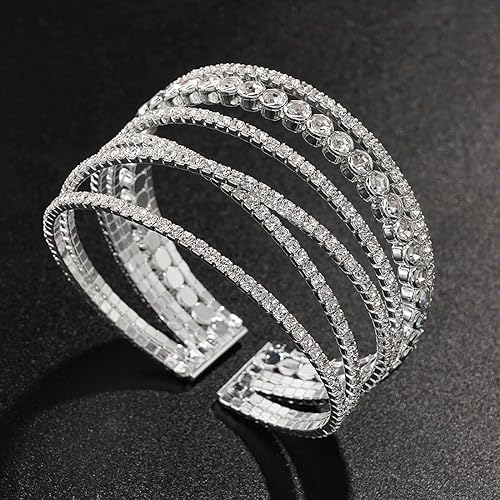 Miniatura 6 de Suyi Pulsera de diamantes de imitación para mujer, pulsera de plata multicapa, pulseras trenzadas Craystal