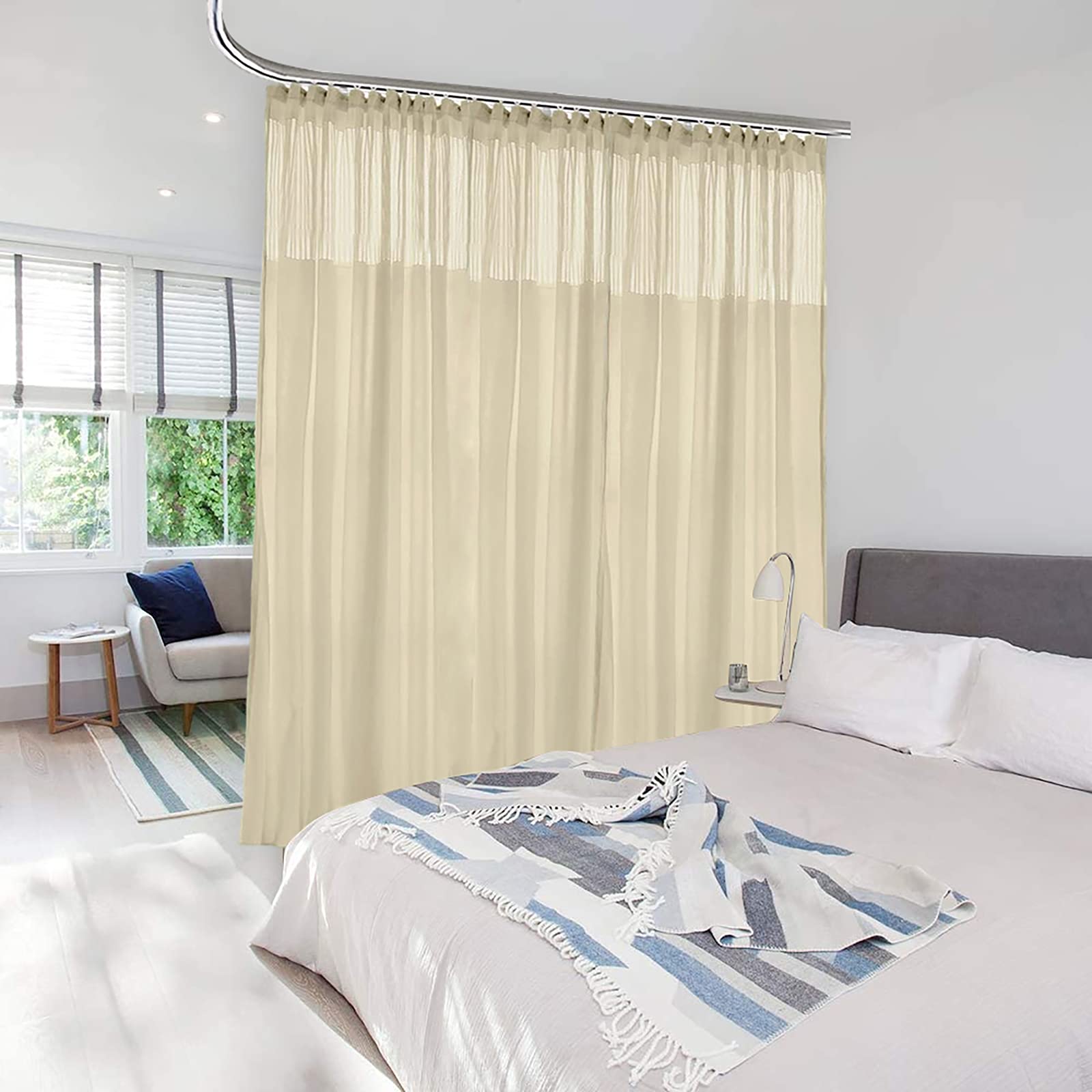 Gewvary Beige Room Divider Curtains Privacy Cubicle Curtains with Flat Hook Hanging for SPA Lab Curtain Room Divider (5' x 8', 1 Panel)