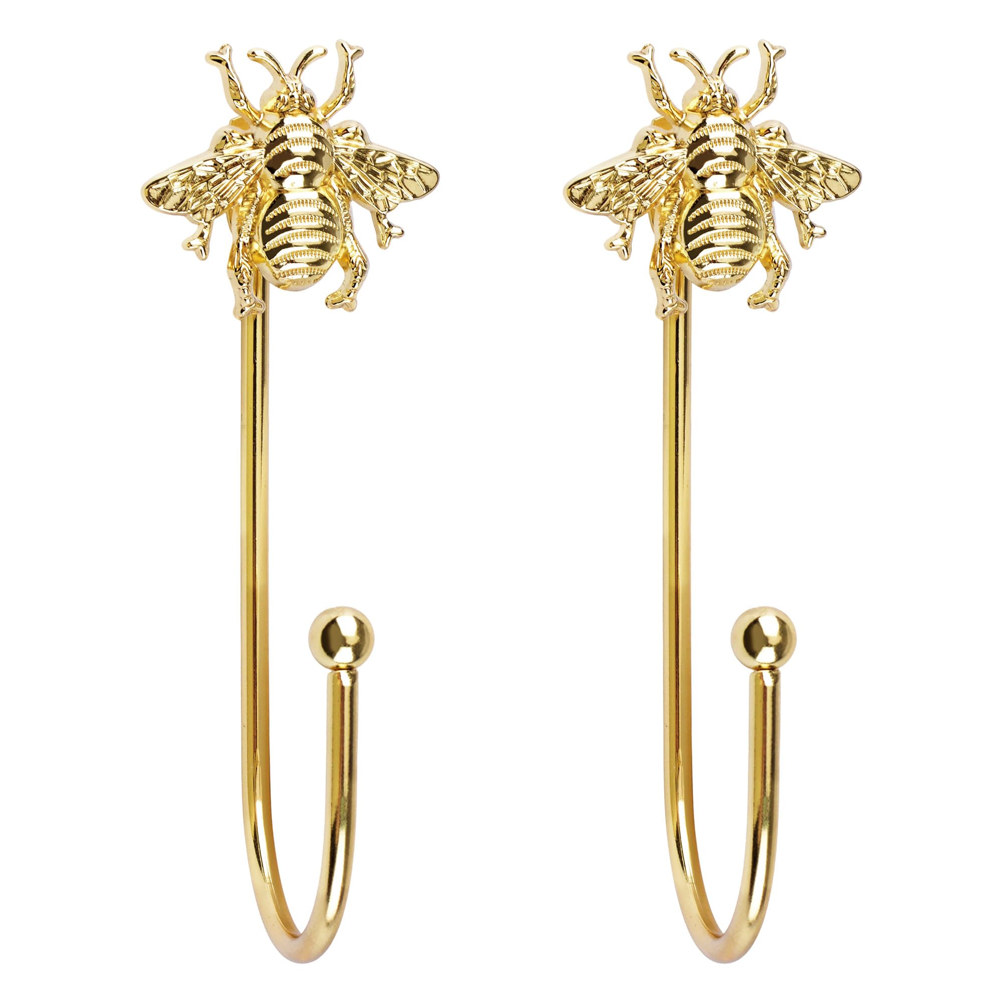 MOROBOR Large Golden Bee Decorative Wall Hooks, 2 Pack Vintage Metal Bee Shape Single Hooks, Ornamental Iron Wall Hanging Hooks for Bathroom Bedroom Entryway