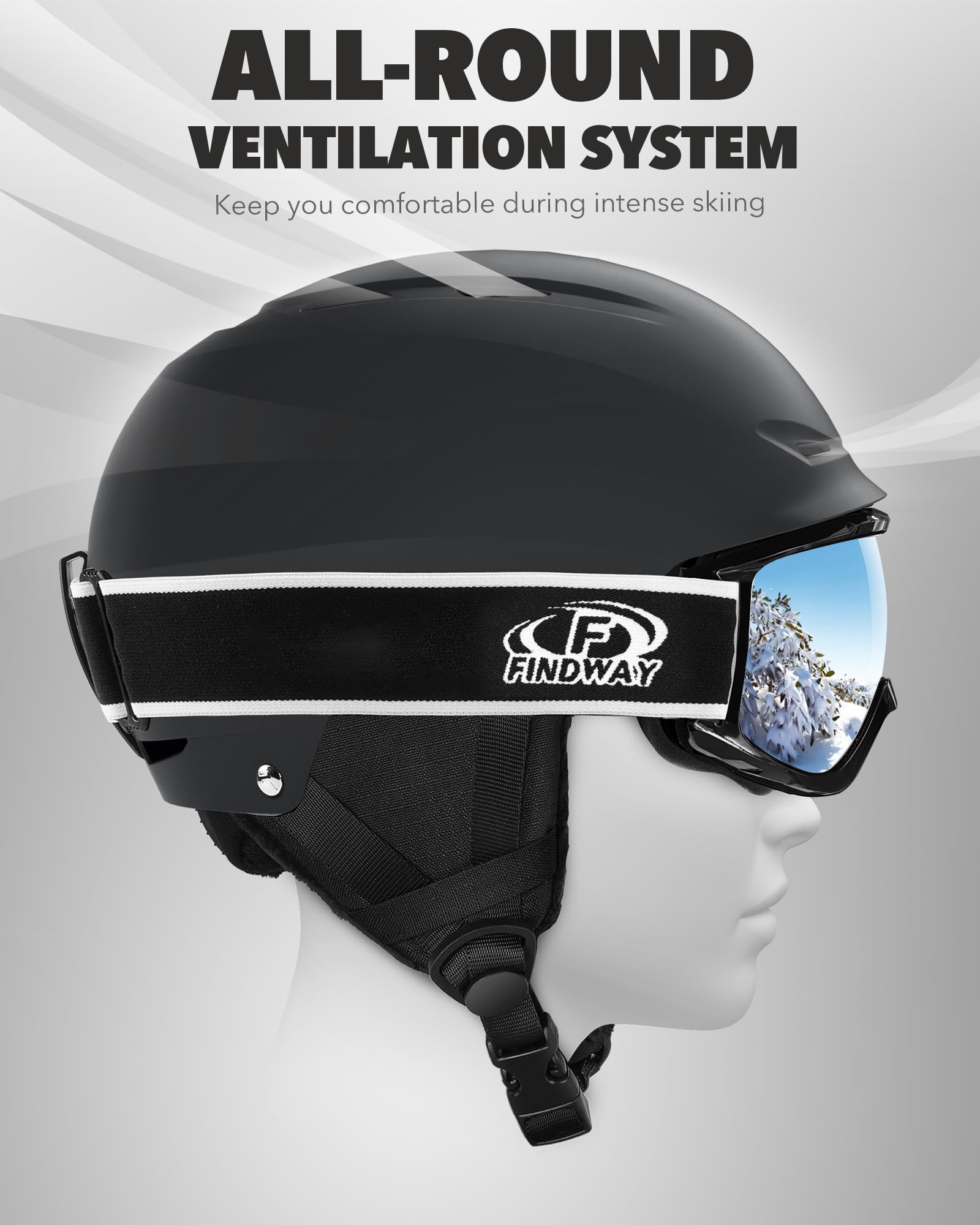 Findway Kit Casco Sci con Maschera Sci, Casco Snowboard con Occhiali Sci per Uomini Donne e Giovani UV400 Proteczione Set di Casco per Sport Invernali