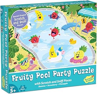 Peaceable Kingdom Scratch & Sniff Puzzles – Fruity Pool Party - 77pc Sensory Puzzle for Kids Ages 5 & up - Banana, Strawberry & Pineapple scents - Great for classrooms
