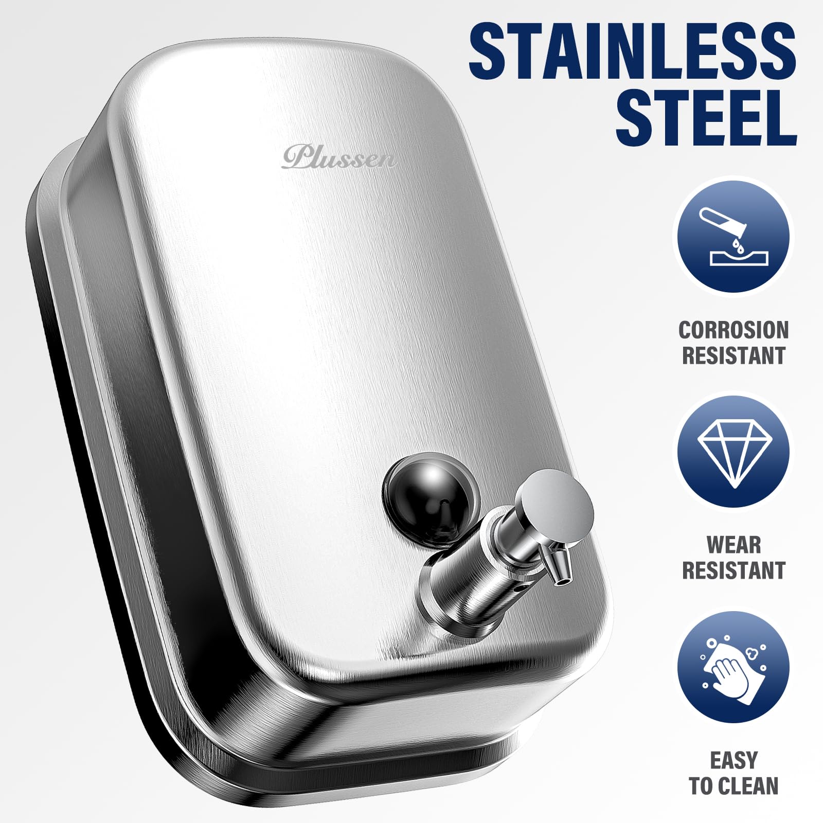 PLUSSEN Soap Dispenser Wall Mount 304 Stainless Steel Commercial Hand Soap Dispenser, Hand Sanitizer Dispenser for Bathroom,Vertical-500ml