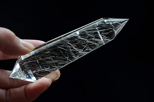 Miniatura 3 de Cuarzo de cristal rutilado transparente del Himalaya tibetano real de alta altitud, 12 caras, Vogel de 4.25 pulgadas, curación espiritual para reiki