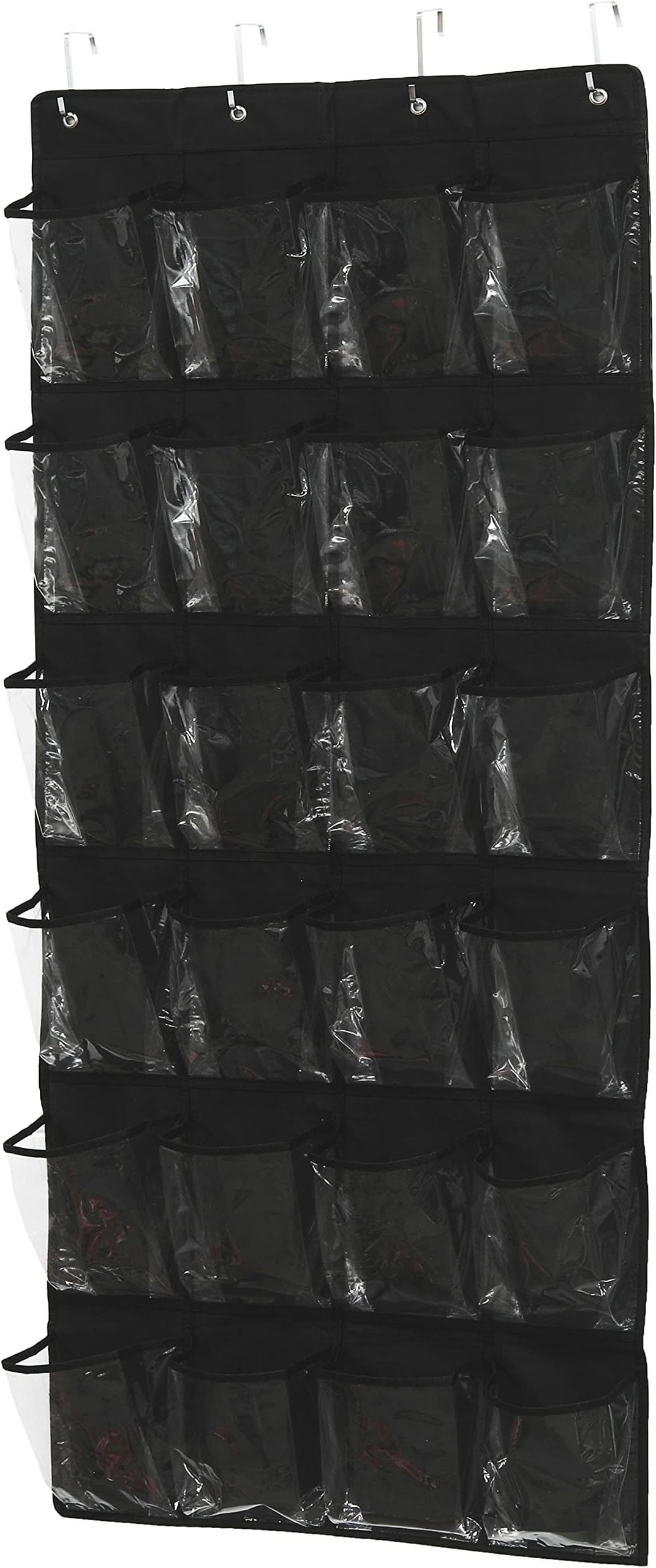 Simple Houseware 24 Pockets Large Clear Pockets Over The Door Hanging Shoe Organizer, Black (56" x 22.5")