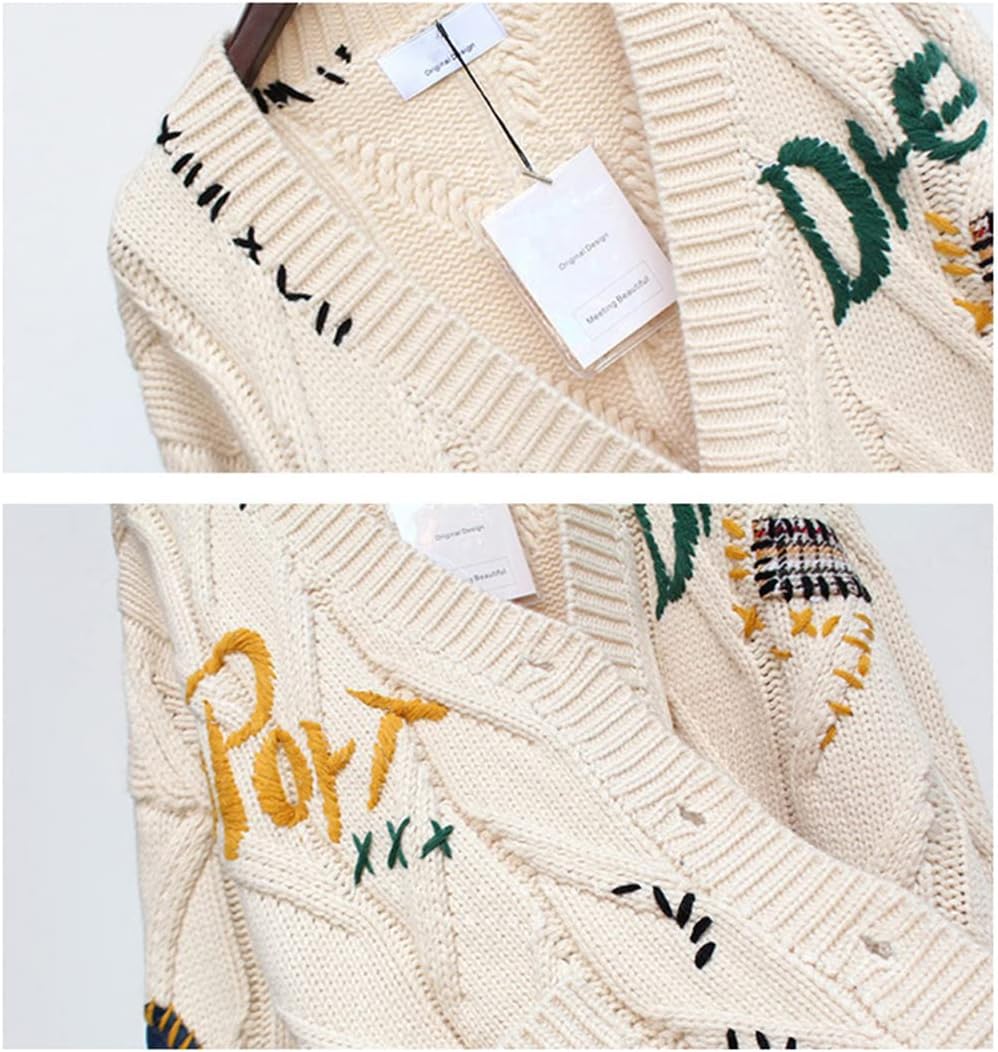 Women's Cute Cable Knit Embroidered Cardigan Sweater Kawaii Long Sleeve Button Open Front Sweater Coat Outwear - Image 6