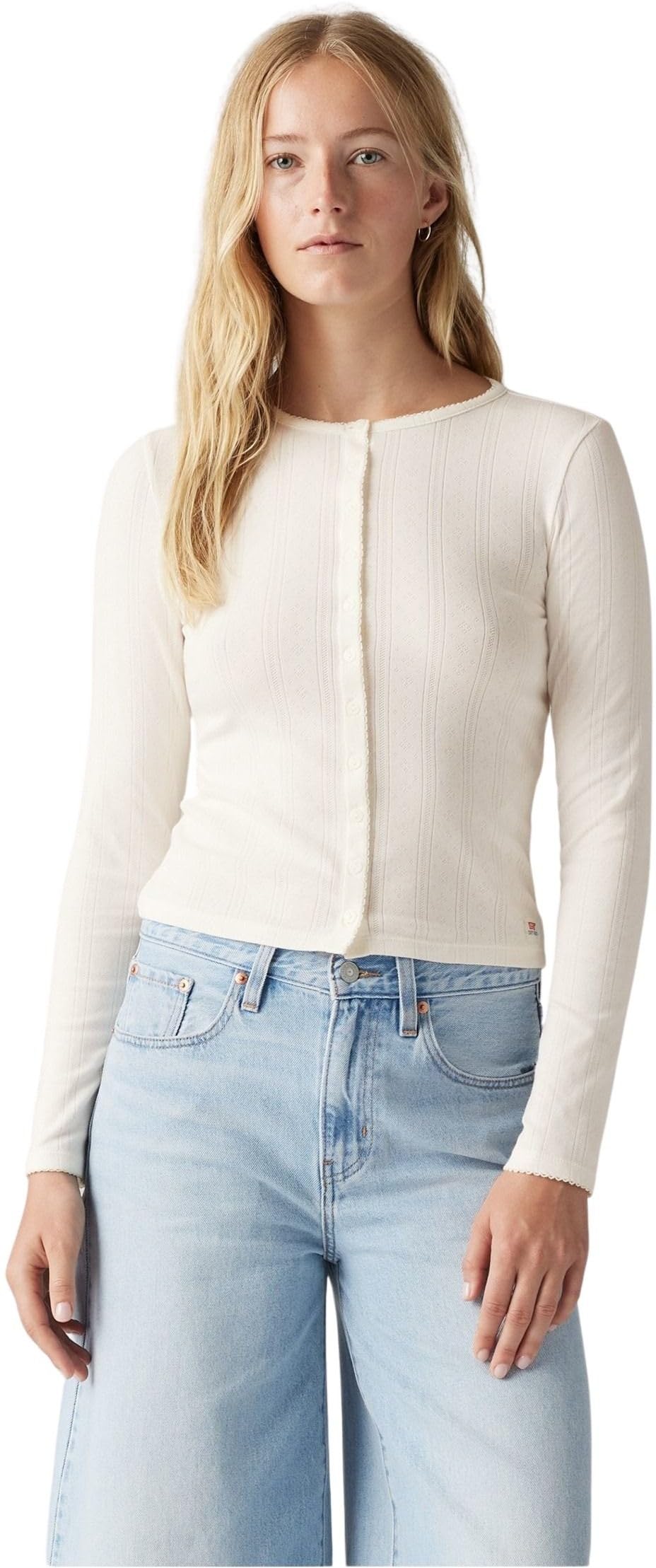 Levi's Women's Gardenia - White Long Sleeve Top Dry Goods Pointelle With Button Placket, Slim Fit, Off White (Gardenia), Xs