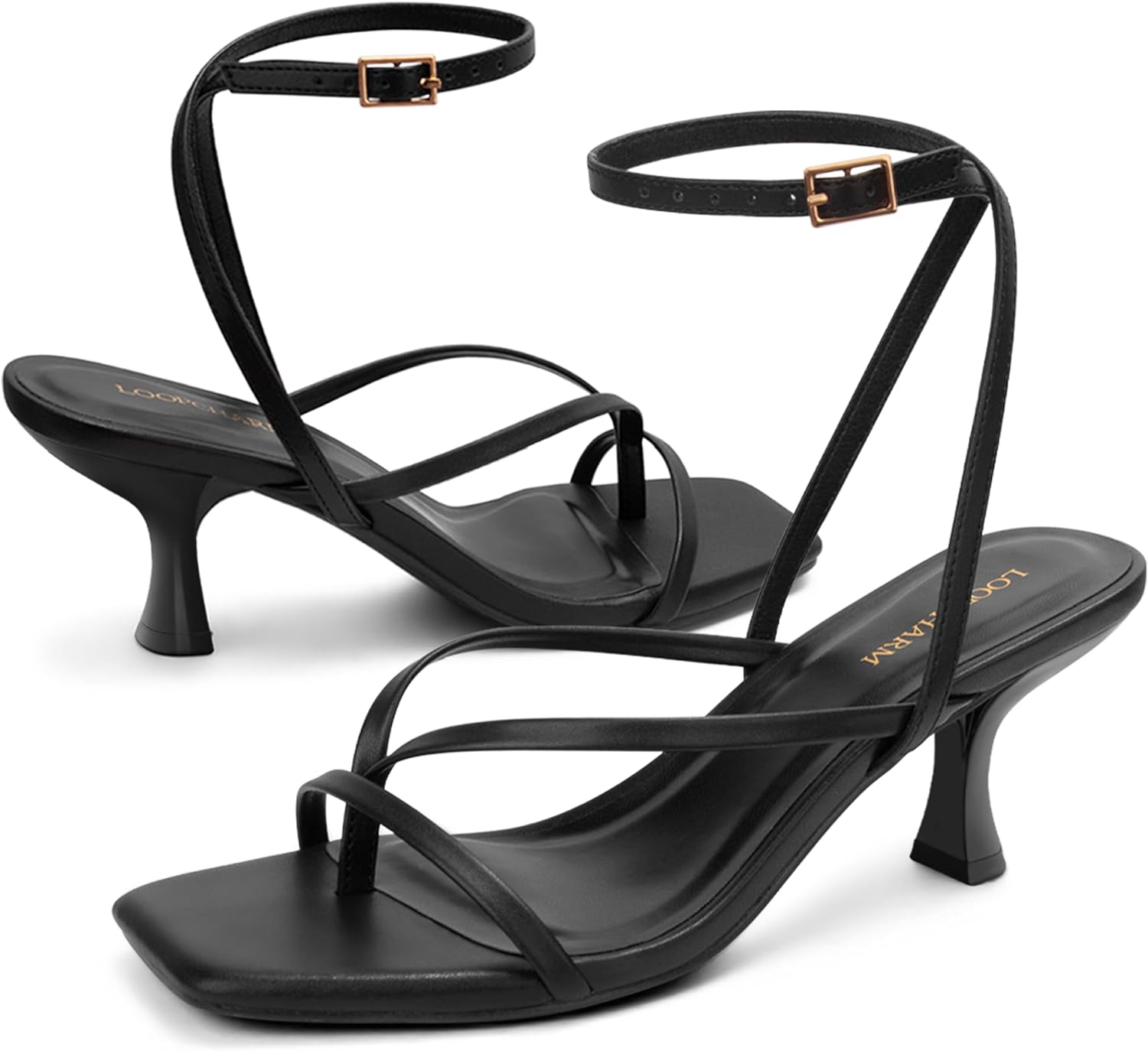 Women's Kitten Heel Strappy Open Square Toe Thong Ankle Strap Heels for Wedding - Image 5