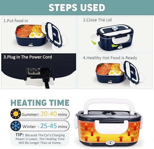 Miniatura 3 de Andvon Lonchera eléctrica de 60 W calentador de alimentos portátil 3 en 1 lonchera para auto y hogar lonchera térmica de 15 L para adultos almuerzo