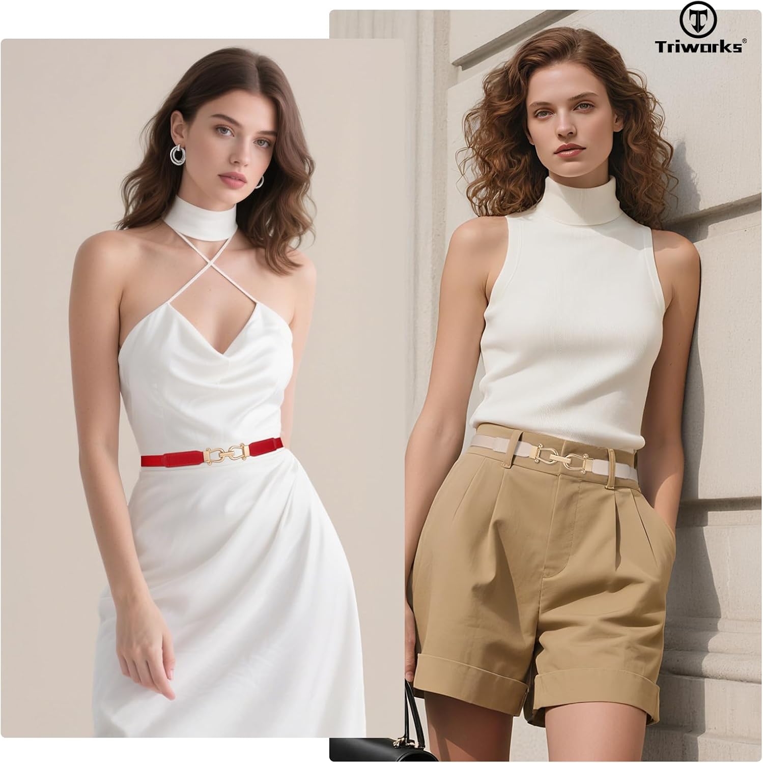 4 Pack Women Skinny Elastic Belts Gold Buckle Thin Stretchy Waist Belts for Dresses - Image 5