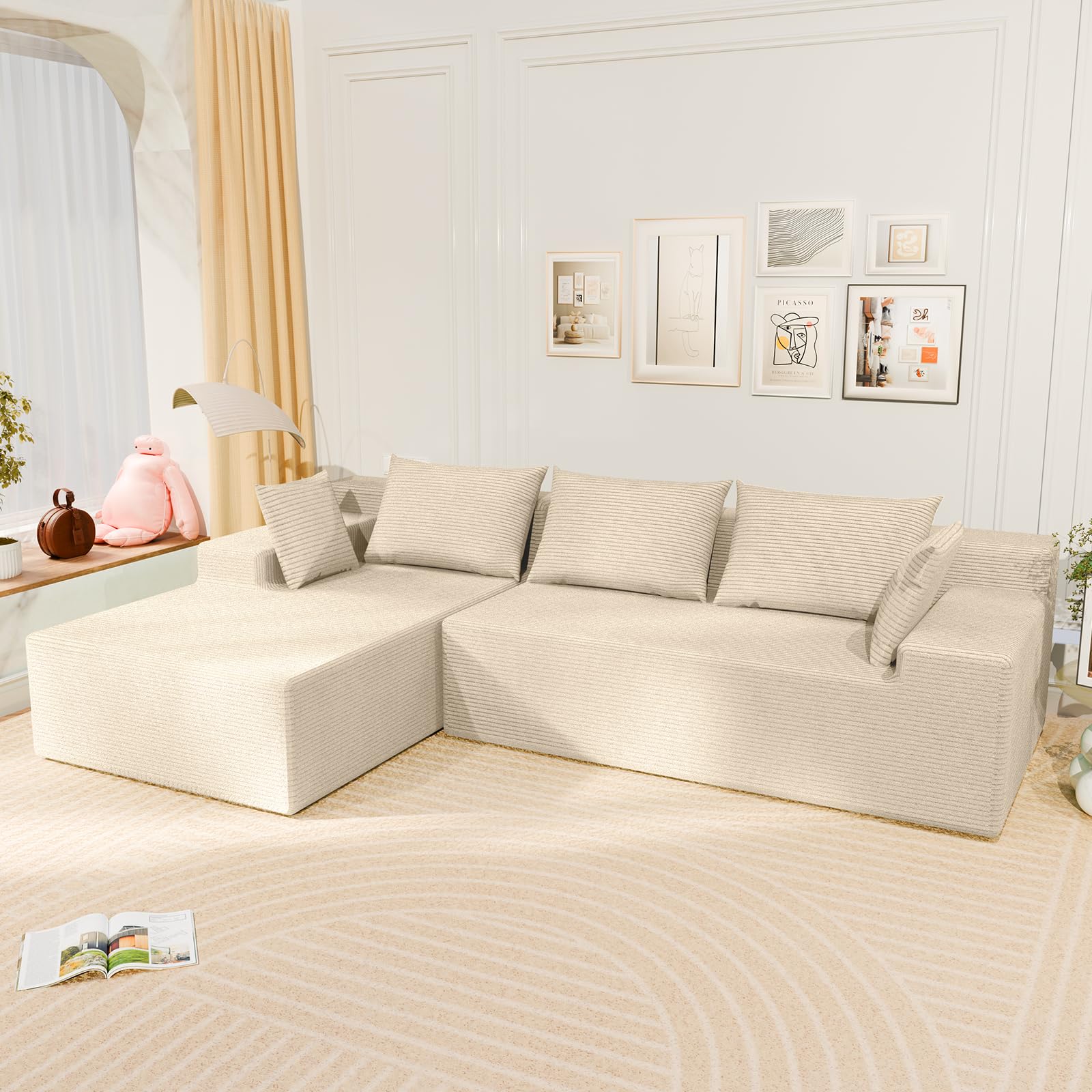 LEVELEVE 107" Cloud Sectional Couch with Deep Seat，Modern Modular Sofa with L-Shape Chaise，No Assembly Required, Upholstered Couches for Living Room Bedroom(Beige,Left Facing Chaise)