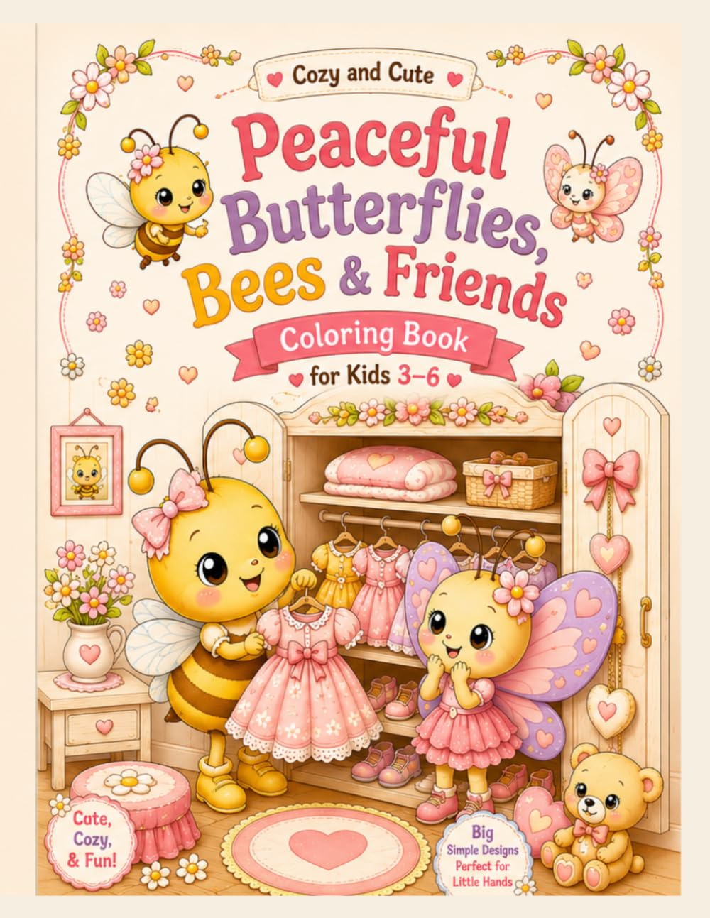 Cozy and Cute Peaceful Butterflies, Bees & Friends Coloring Book for Kids Ages 3–6: Adorable Cozy Coloring Pages with Sweet Butterflies, Cute Bees, ... and Relaxing Fun for Little Kids and Toddlers