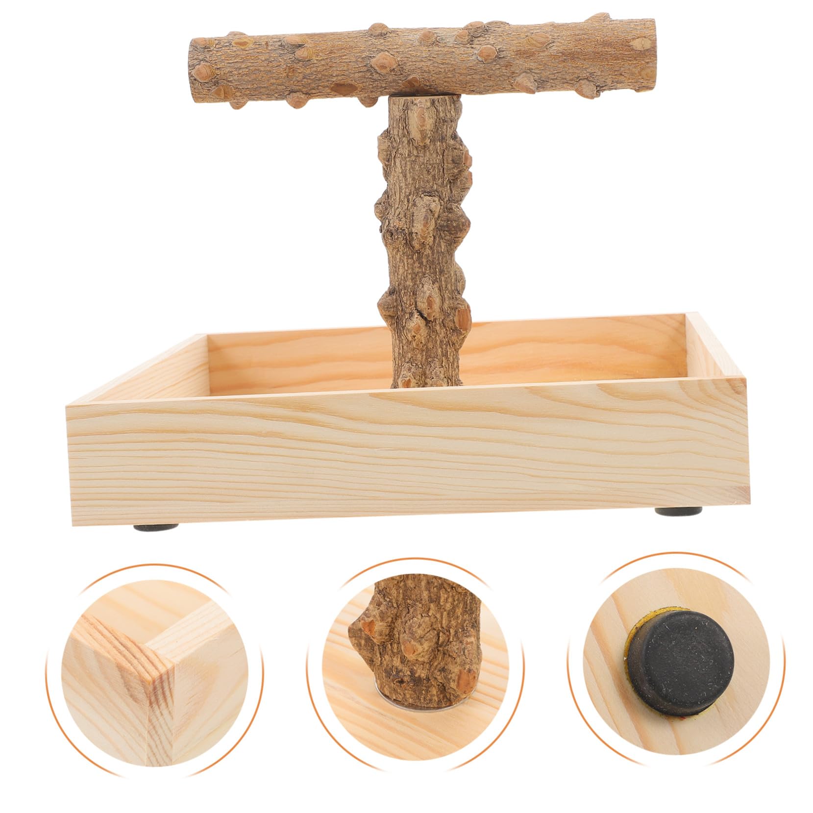 Tragbarer Vogelkäfig Stand aus Natürlichem Holz Papageien Wellensittich Sitzstange mit Kauspielzeug für Training und Beschäftigung von Nymphensittichen und Kleinen Vögeln