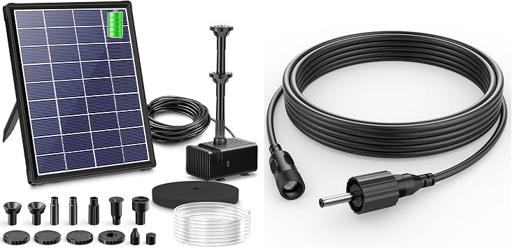 Biling 5.5W Solar Fountain for Bird Bath, DIY Solar Water Pump with 3000mAh Battery Backup Work All Day, 5ft Tubing 5 Nozzles for BirdBath, Small Pond, Fish Tank