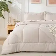 5 Pieces Twin Comforter Set - Utral Soft Microfiber Bedding Set, Thick Duvet Insert Bed in a Bag Without Rustling Noise for All Season, Beige (68"x88")