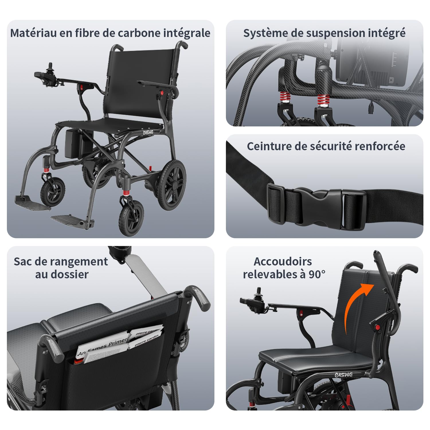 C30 Fauteuil Roulant Électrique Ultra Léger Pliable Tout Fibre de Carbone 11kg, Autonomie 25/50km, Moteurs Sans Balais 400W Batterie 24Ah, Fauteuil Roulant Transportable pour Adultes Âgées, Noir