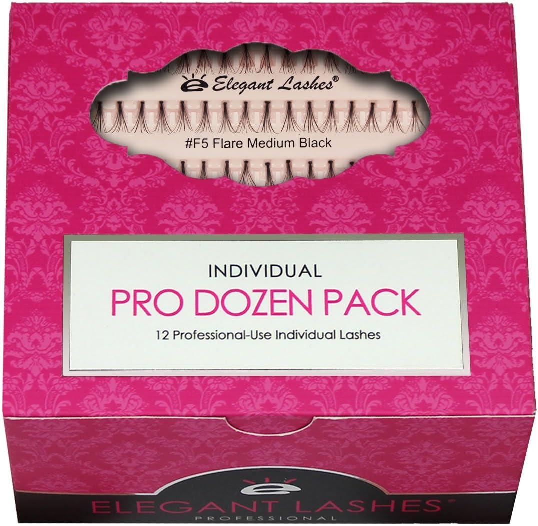 Elegant Lashes Individual Flare Medium Black Eyelashes (Pro Dozen Pack - 12 Trays)