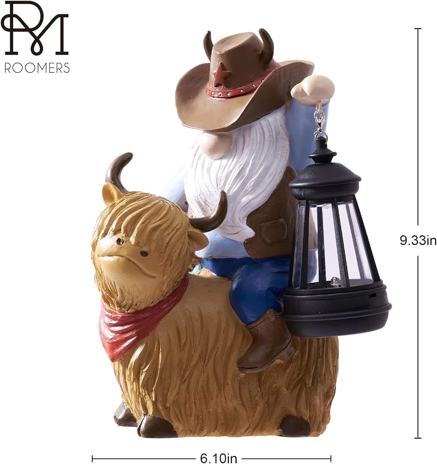 RM ROOMERS Garden Highland Cow Fall Decor Outdoor Resin Solar Highland Cowboy Gnome Statue Yard Decorations Funny Gnomes Figurine Lights Unique Gifts for Women Housewarming Patio
