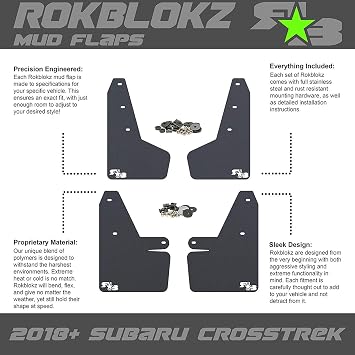Rokblokz Mud Flaps for 2018-2023 Subaru Crosstrek - Multiple Colors Available - Mud Guards are Custom Cut and Fit - Includes All Mounting Hardware (Black with Black Logo)