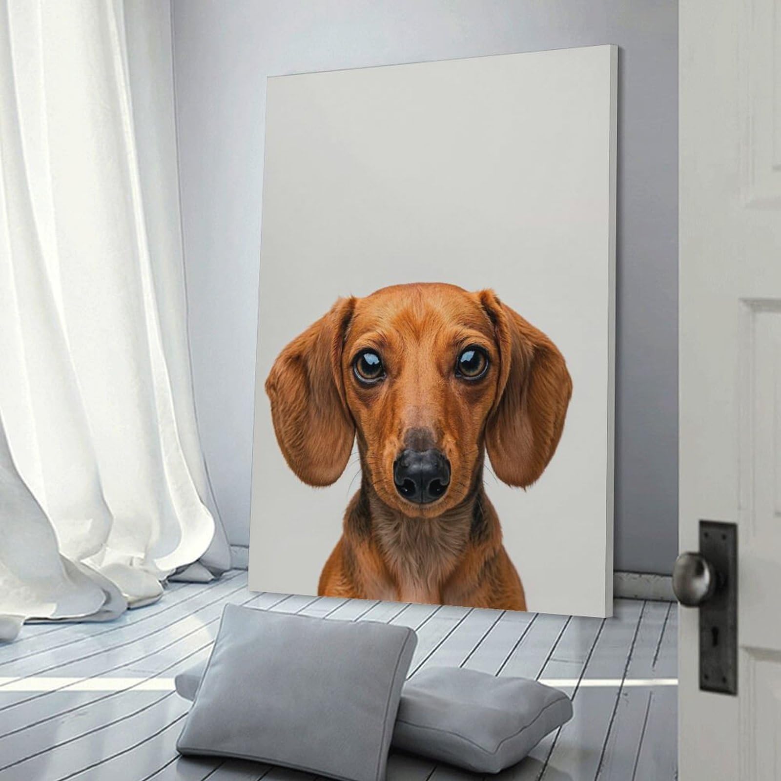 Junmoney Cute Baby Dachshund Wall Decor Canvas Print 24x36inch(60x90cm), for Sofa Walls, Lounge Or Home Corners, Modern Wall Decor for Cosy Interiors