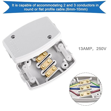 4 Pcs 3 Terminal Electrical Junction Box 13a Flex Connector 3 Core(White)