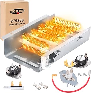 TOPDC【2025 Upgraded】 279838 Dryer Heating Element with Thermostat & Thermal Fuse Kit for Whirlpool Kenmore Maytag Amana Roper Admiral 70/80 Series 110 Model