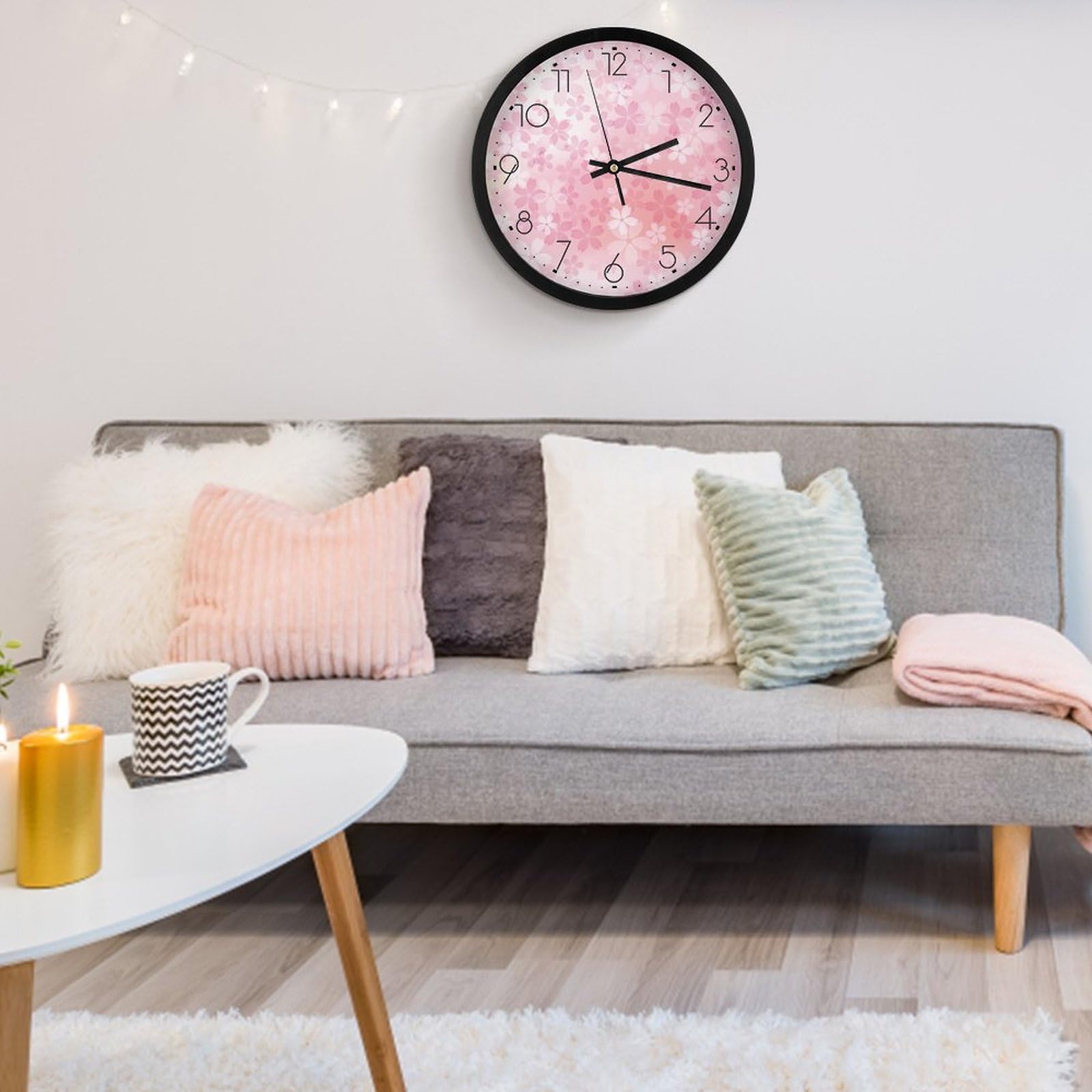 Amazon.co.jp: ピンク 桜 花柄 エレガント 壁掛け時計 かけ時計