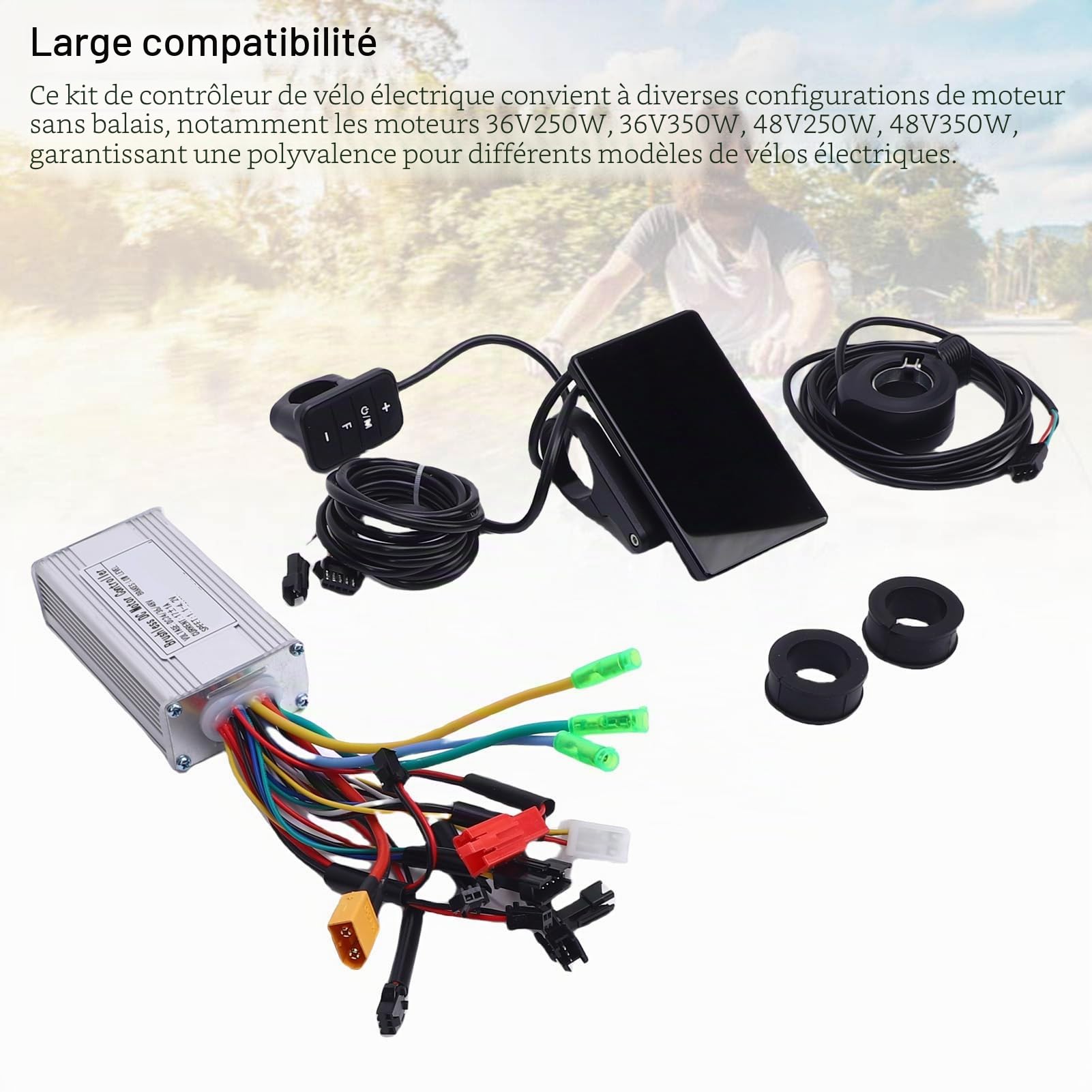 BuyWeek Kit de Contrôleur de Moteur sans Balais pour Vélo Électrique, 36V 48V 250W 350W 17A Contrôleur d'onde Sinusoidale Panneau d'Affichage LCD T5S et Accélérateur 130X, pour Scooter Électrique