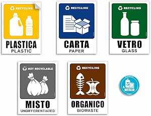 Adesivi Per Raccolta Differenziata - Formato A5 148x210mm - Rifiuti Giardino - Con Logo RecycleNow