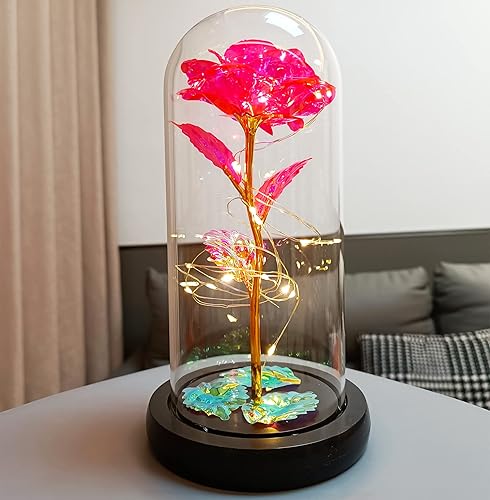 Miniatura 8 de Regalo de rosa artificial de Navidad roja colorida, regalo de Navidad para mujer, regalo de rosas de Navidad iluminadas para mujeres, flor de rosa