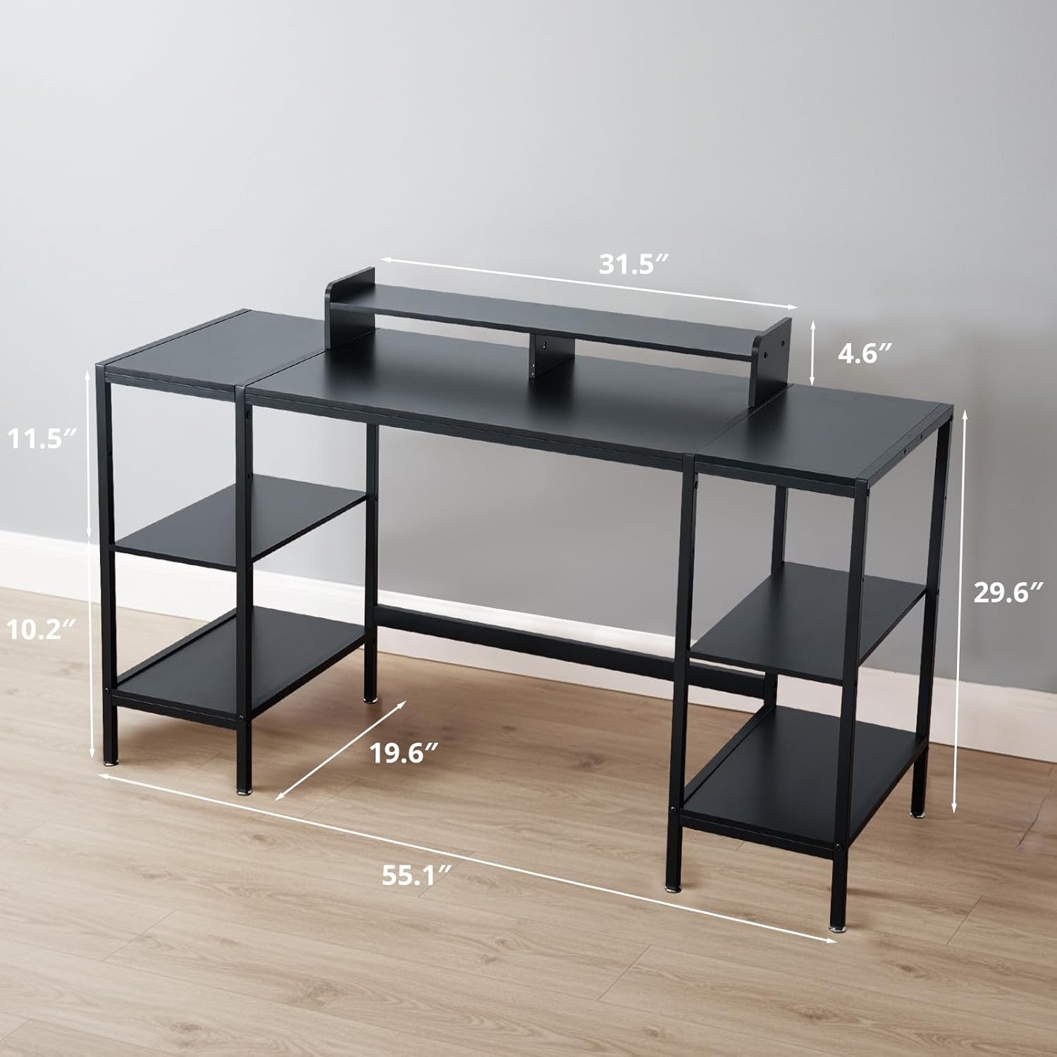 Computer Desk 55-inch with Storage Shelf - Black Ideal Gaming Desk for Bedrooms, Small Spaces, and Home Offices Modern Writing Desk for PCs.