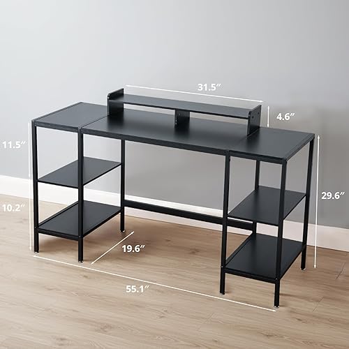 Miniatura 3 de Escritorio para computadora de 55 pulgadas con estante de almacenamiento, escritorio negro ideal para juegos, dormitorio, espacios pequeños