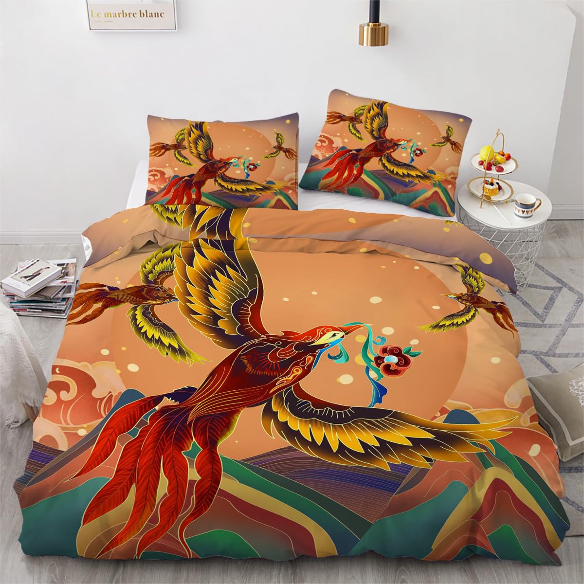 Housse de couette oiseau 240x260 en microfibre douce infroissable avec fermeture éclair zip
