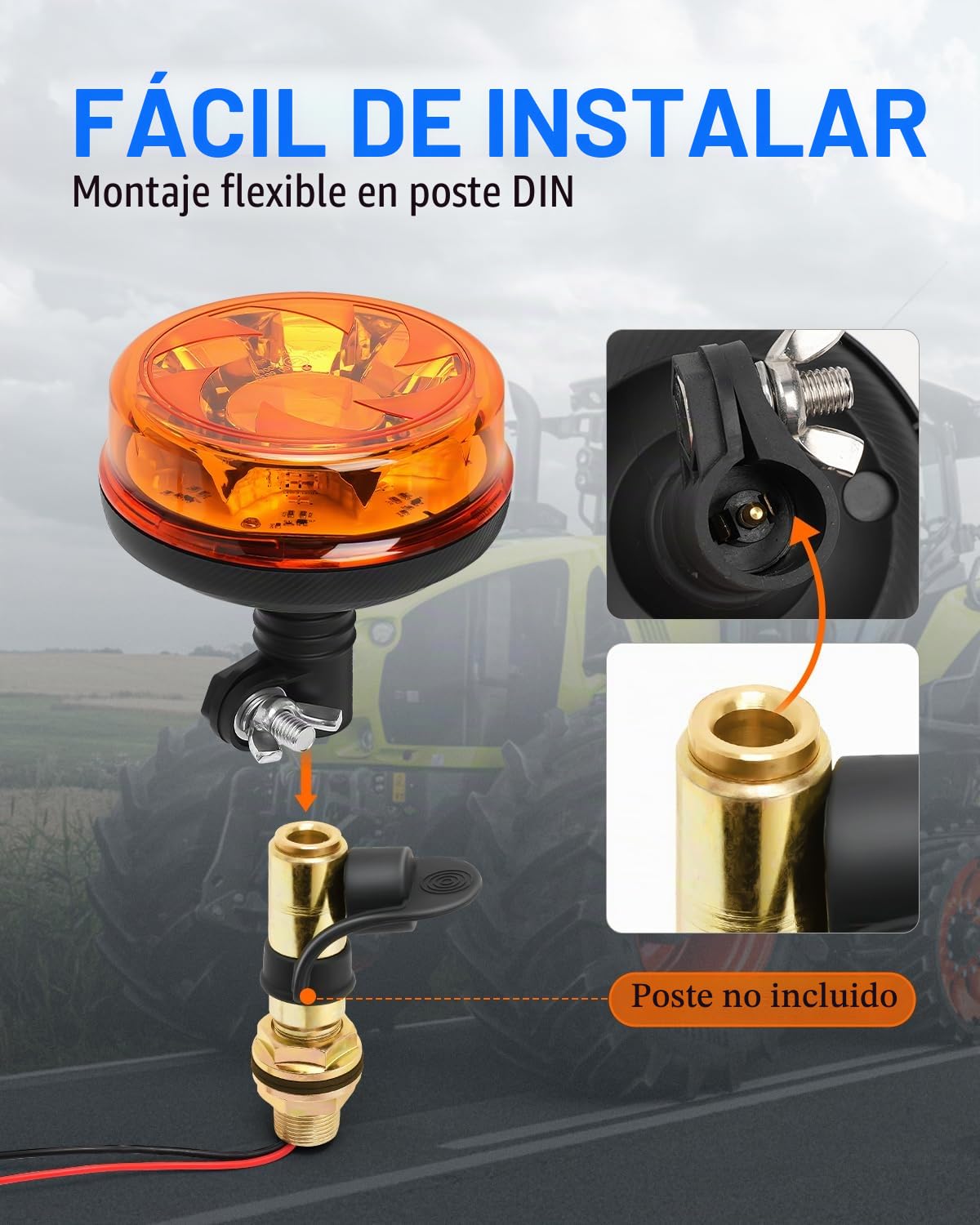 SUPAREE Rotativo Luz LED de Advertencia Rotativo LED Emergencia Rotativo Tractor 12V 24V Ámbar E9 6 Modos de Flash IP67 Impermeable para Camion Vehículo Remolque