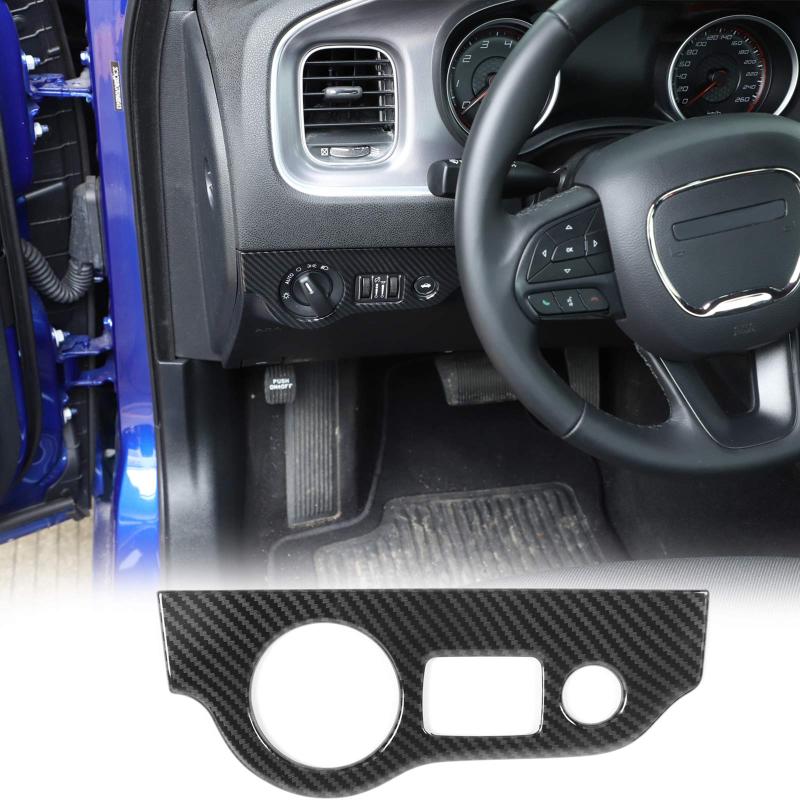 RT-TCZ for Charger Headlight Switch Trim Cover Carbon Fiber for Dodge Challenger 2015-2023 Charger 2010-2023 Carbon Fiber Interior Accessories