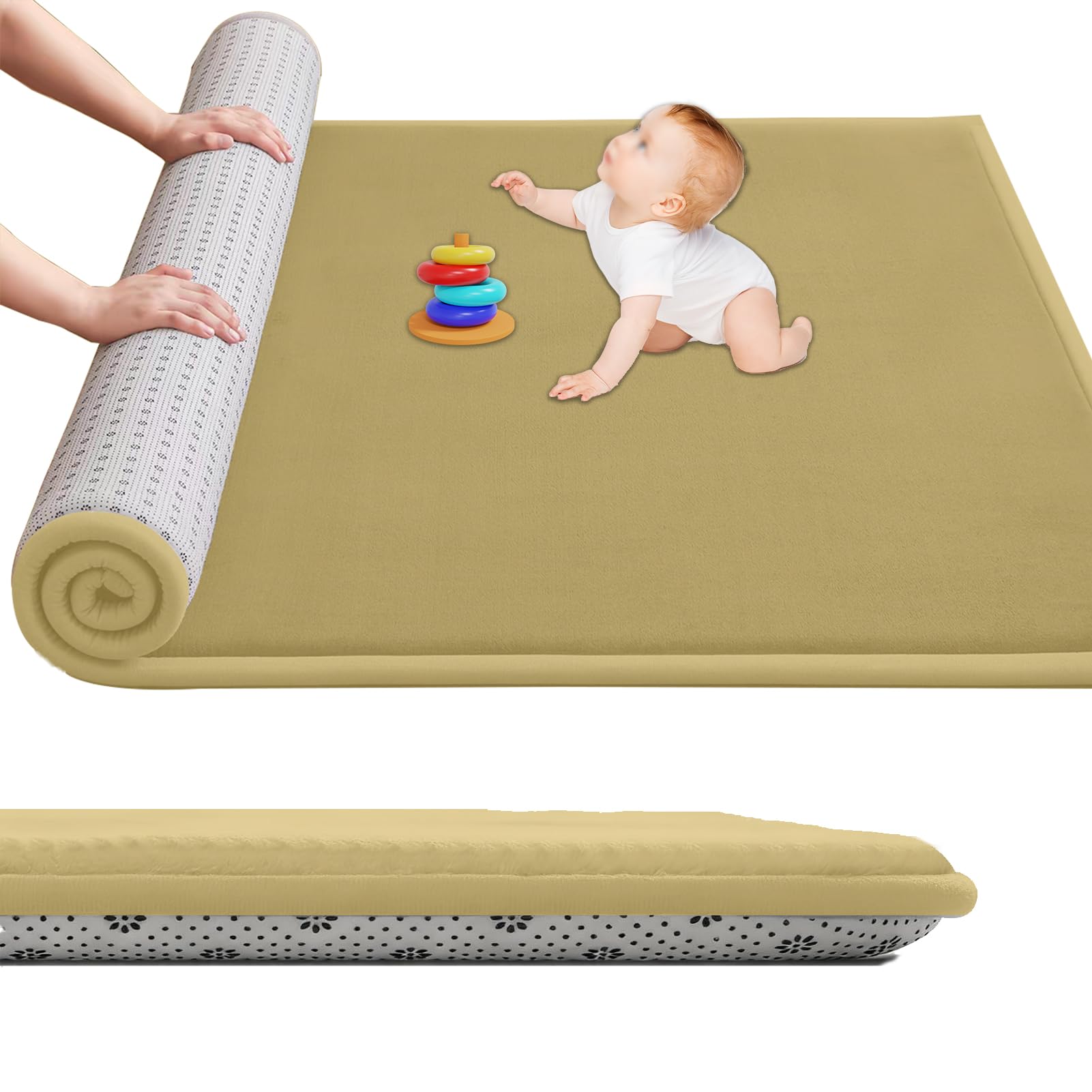 Large Nursery Carpets, Memory Foam Play Mat for Baby Non-Slip 3CM Thick 90 x 200 cm Children's Play Mat for Crawling Soft Play Tummy Time, Area Rug Playmat for Floor Living Room Tatami Yellow