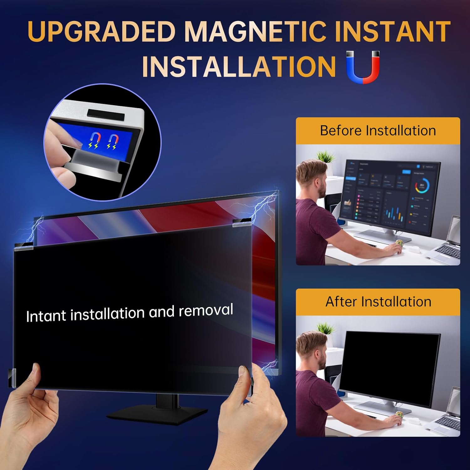 Magnetic 24 Inch Computer Privacy Screen Filter, Anti-Spy Protector Shield for 24'' Widescreen Monitor with 16:9 Aspect Ratio (Width x Height: 531mm x 298mm)