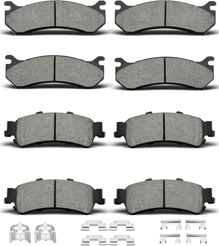 Pastilhas de freio dianteiras e traseiras evkingauto cerâmicas para Chevrolet Silverado 1500, Tahoe, GMC Sierra 1500 e Yukon – Jogo com 8 unidades e clipes