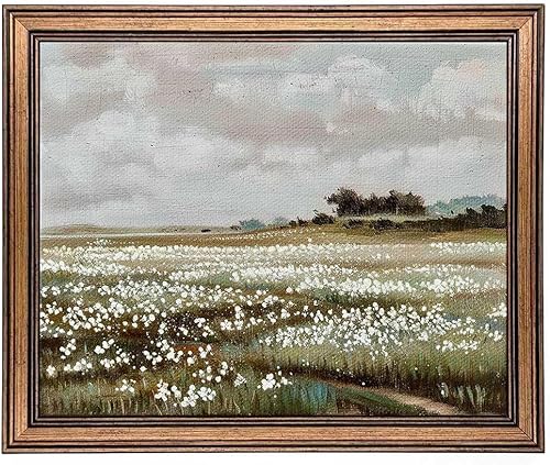 Arte de pared vintage enmarcado en oro, paisaje francés clásico, flores silvestres, pintura de campo, impresión en lienzo, decoración de pared de