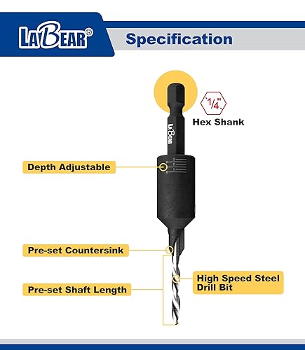 Miniatura 3 de (#12) Brocas avellanadoras con taladro HSS reemplazable, brocas hexagonales de cambio rápido de 14 pulgadas, profundidad de fricción baja ajustable