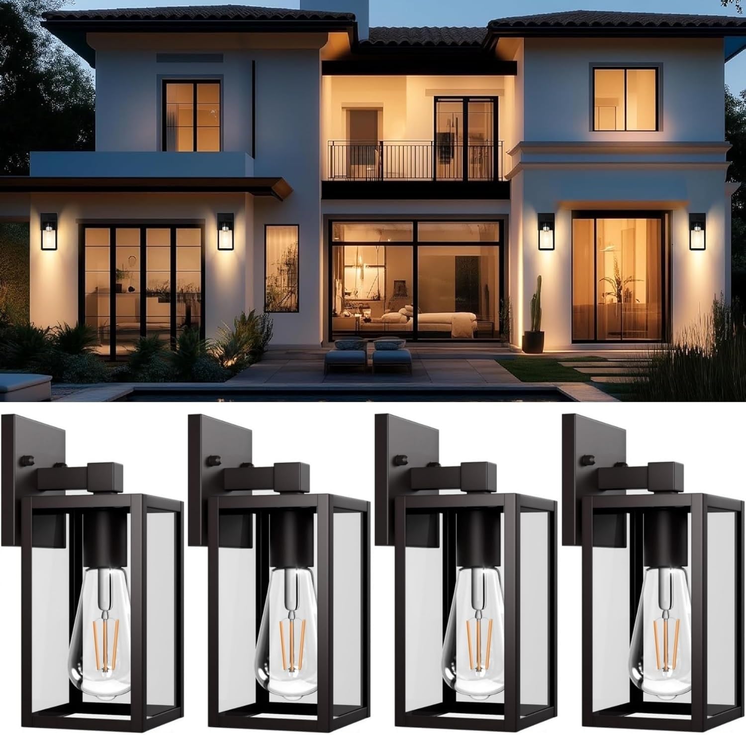 4 Pack Outdoor Light Fixtures, Black Exterior Light Wall Mount, Aluminum Porch Wall Lanterns Waterproof Outside Light for House Front Door Light for Patio Garage Doorway