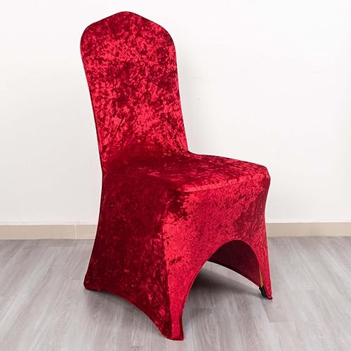Miniatura 3 de Efavormart - Funda elástica para silla de banquete de terciopelo triturado rojo y elastano con bolsillos para los pies, funda para silla de boda,