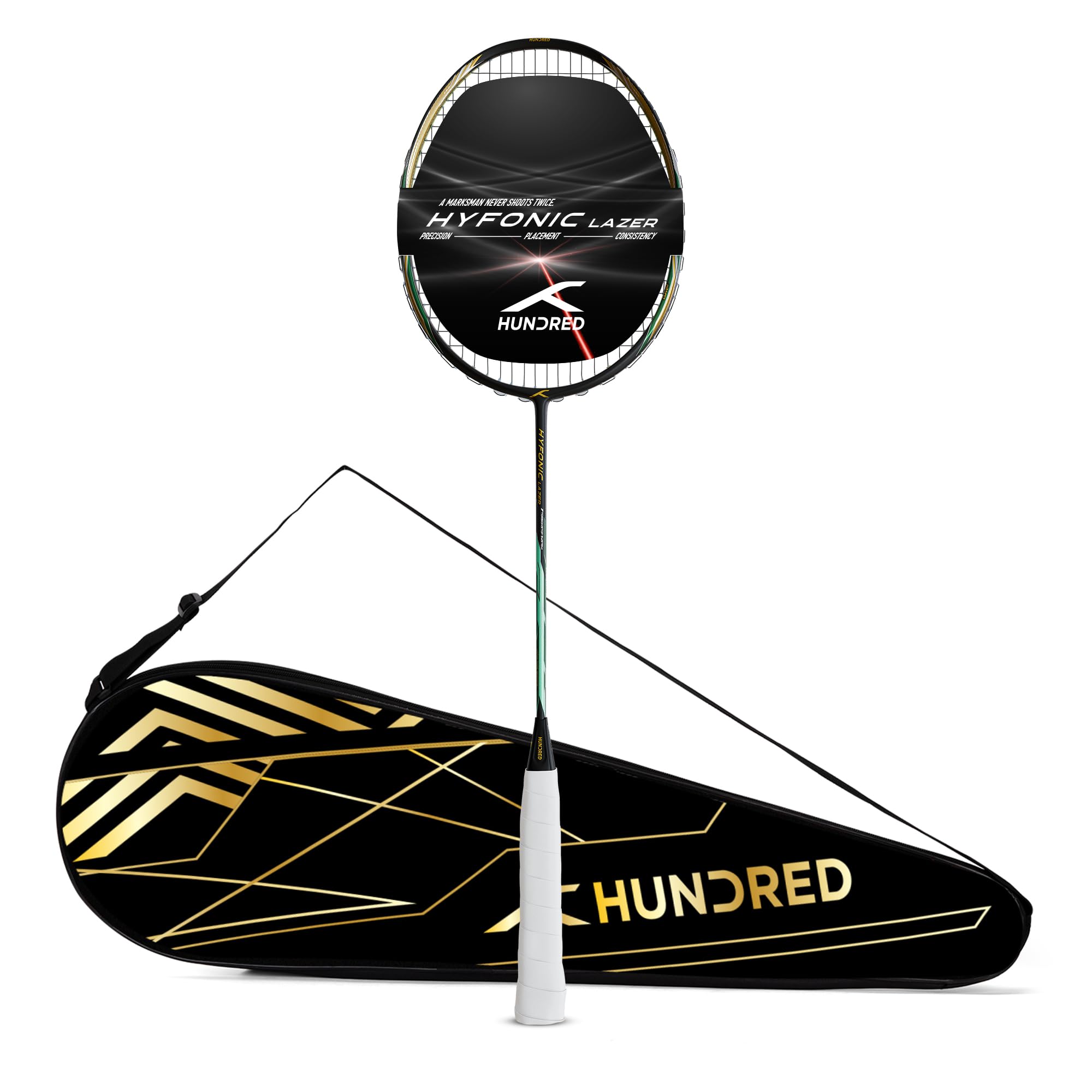 Hundred Hyfonic Lazer (Strung) Badminton Racket with Full Cover | ≤32 lbs | Every Shot: Precise, Placed & Consistent |Dual Aerodynamic Frame | Aerospace Carbon | TorsionStop System-image-15